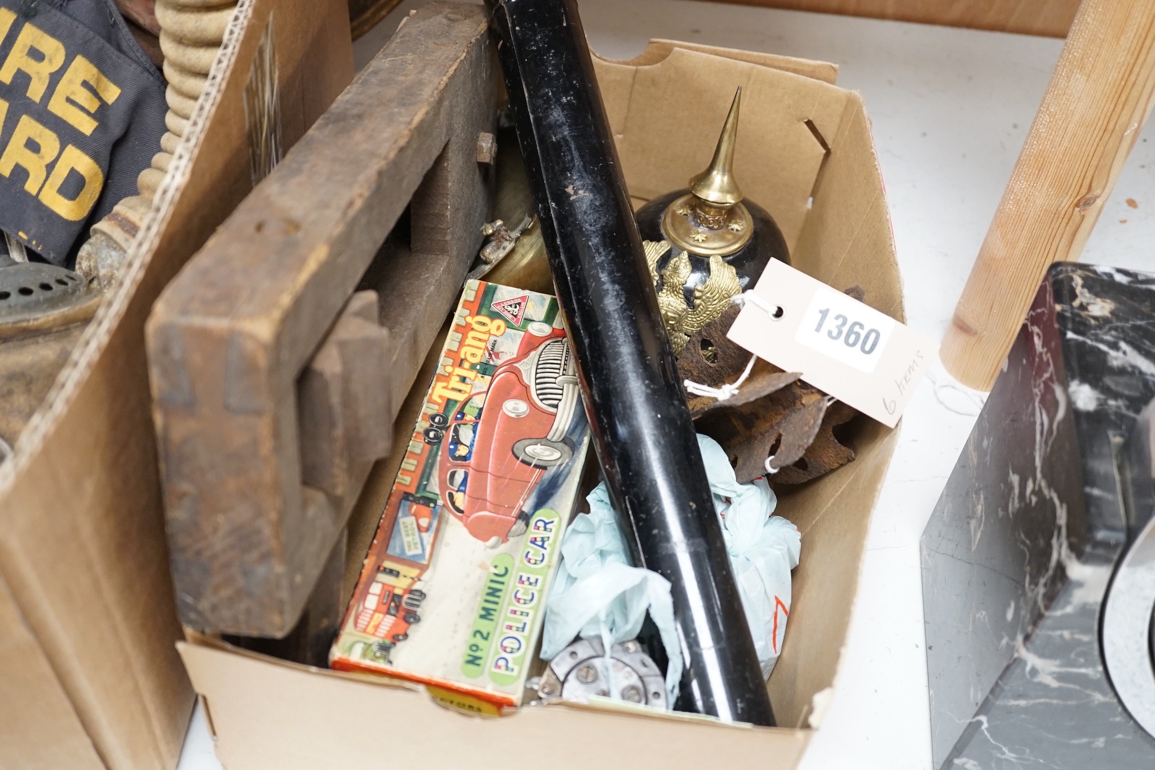 Wartime: a collection of military items and a boxed Triang Minic No. 2 Police car